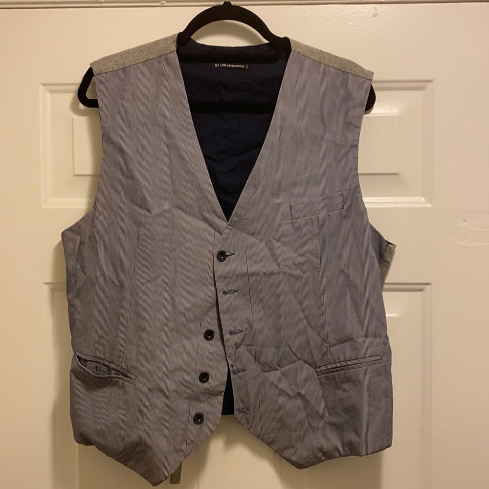 Blue Strip Vest Jersey Knit Back.